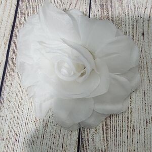 Large Vintage Millinery Handmade Organza Silk White Rose Brooch
